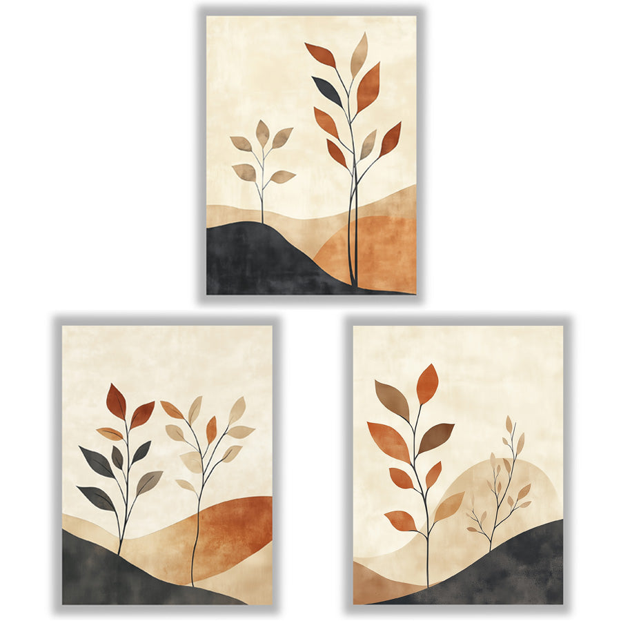 Terracotta Stems | Set of 3 Abstract Botanical Wall Art Prints