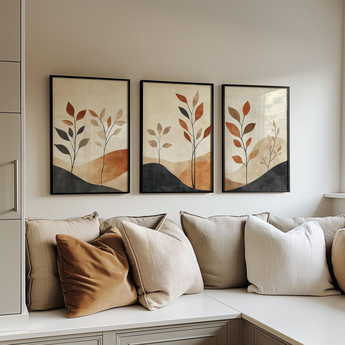 Terracotta Stems | Set of 3 Abstract Botanical Wall Art Prints