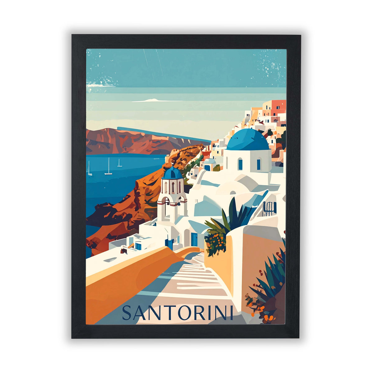 Retro Travel Posters – Santorini - Small - Unframed