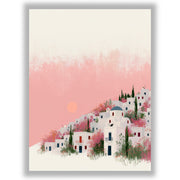 Santorini Summers – Hillside Bloom | Mediterranean Village Wall Art Print