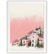 Santorini Summers – Hillside Bloom | Mediterranean Village Wall Art Print