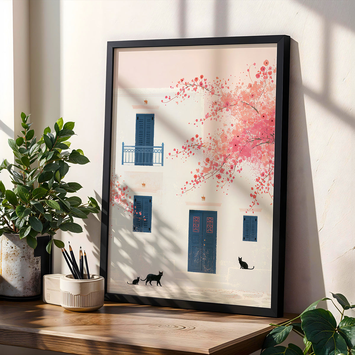 Santorini Summers – Morning Visitors | Santorini Wall Art Print