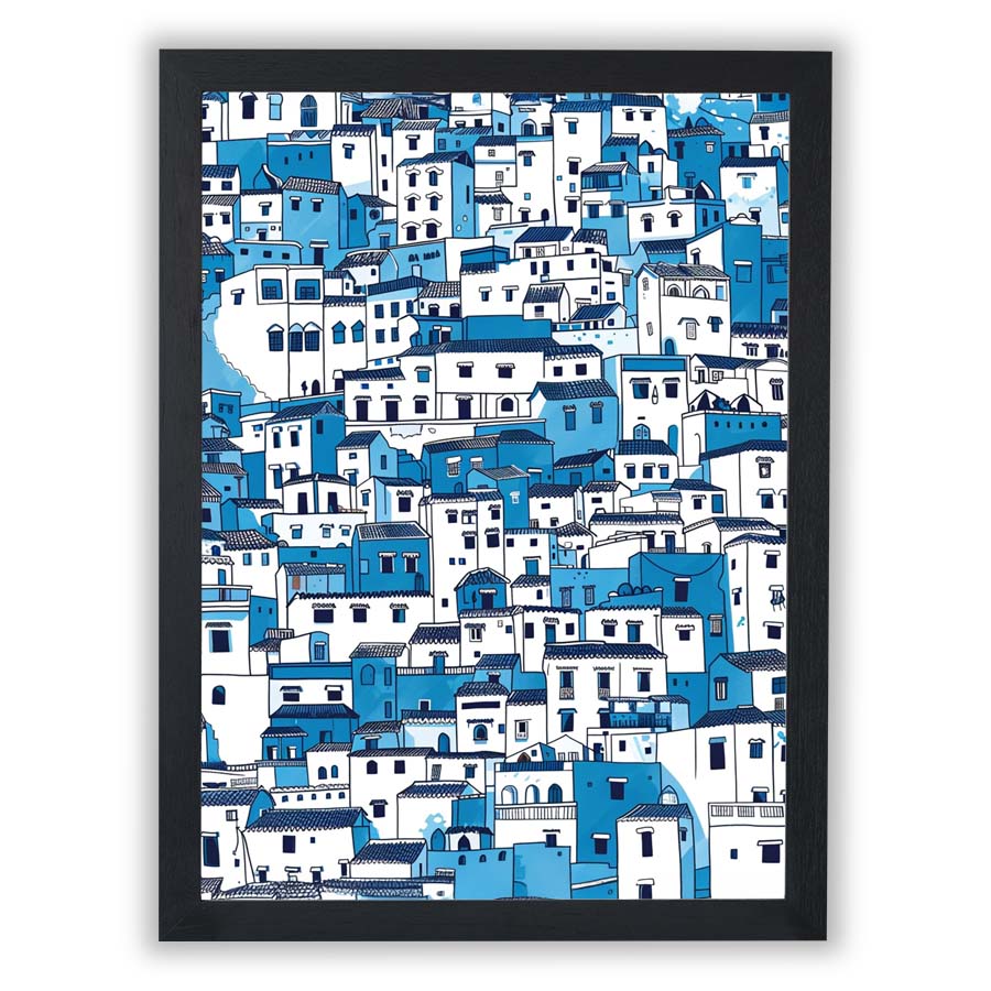 Urban Pattern – Blue Hillside Village - Small - Unframed